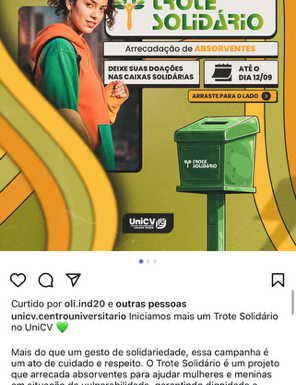 UniCV promove Trote Solidário com arrecadação de absorventes